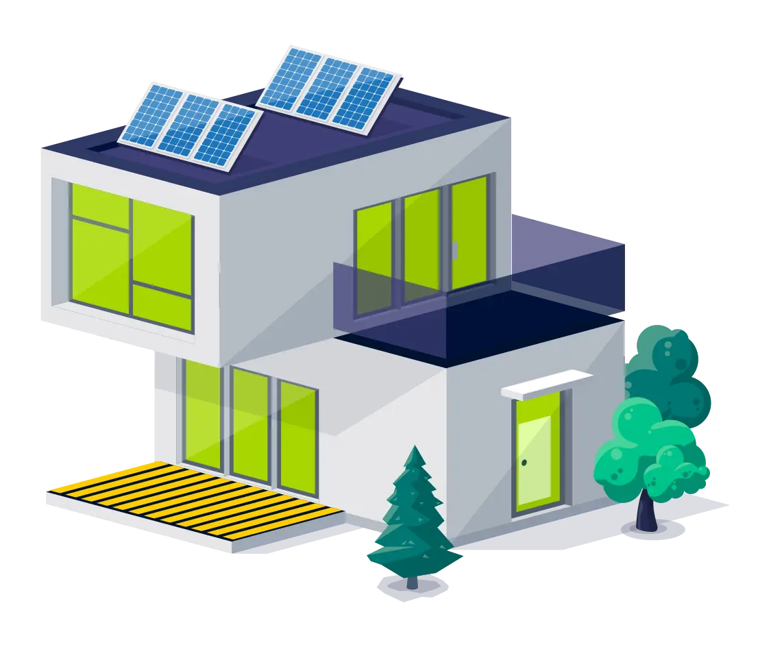 3d house with solar panels