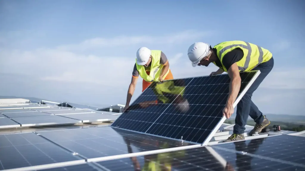 engineers installing solar panels