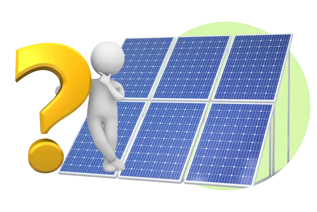 3d man holding question mark with solar panels