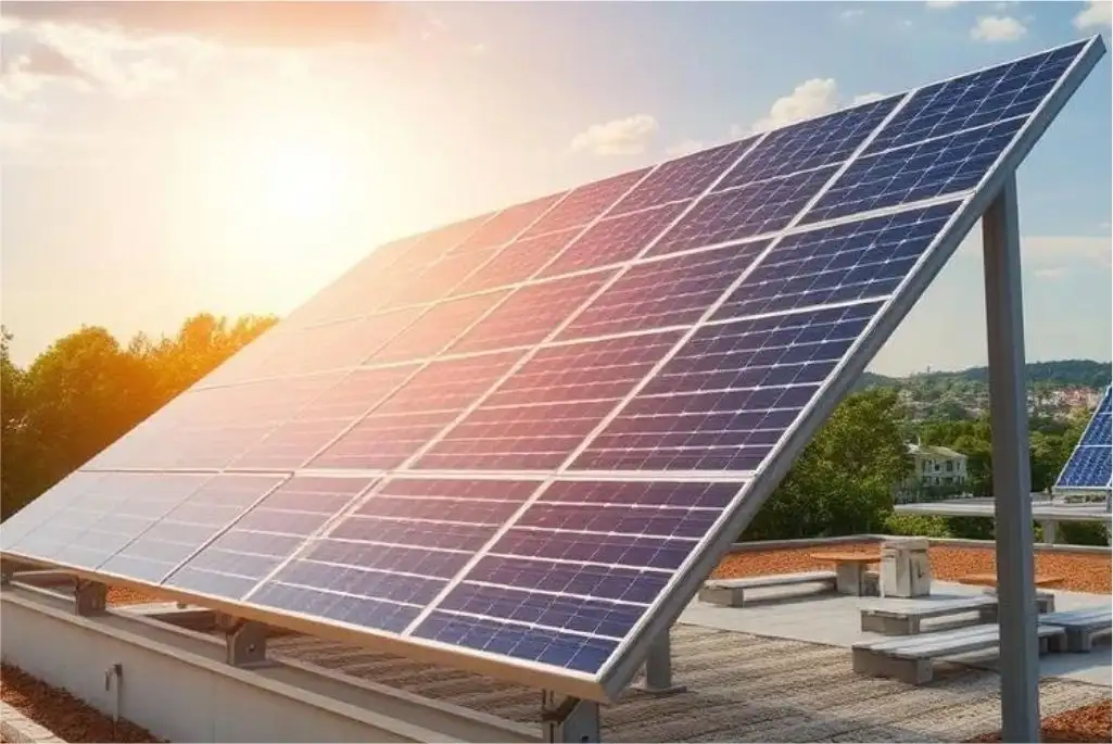 Solar panel facing bright sunlight