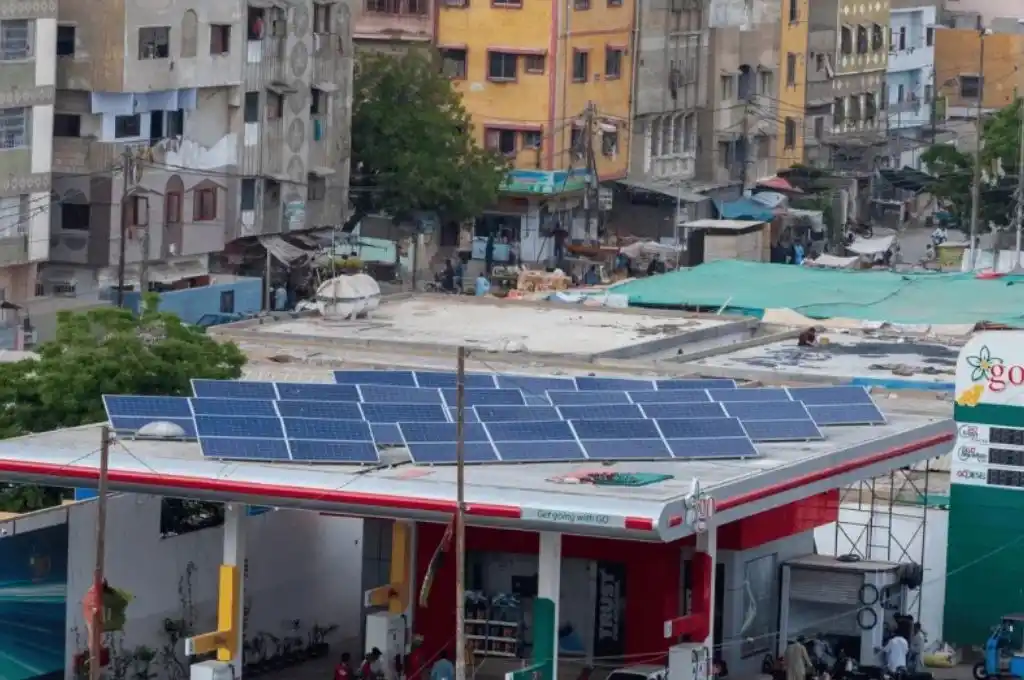solar panels installed on petrol pump